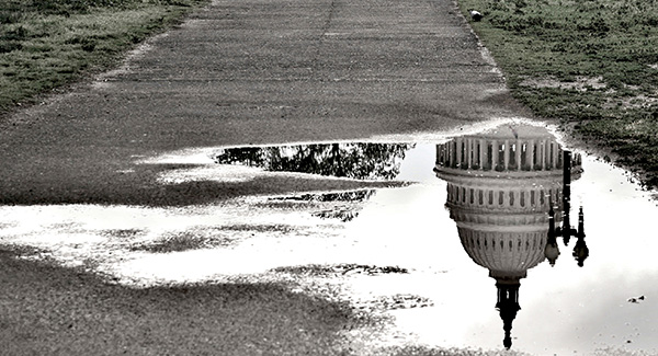 puddle with reflextion of the capital