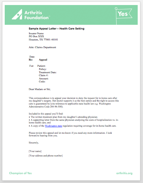 Sample Letter To Appeal A Decision from www.arthritis.org